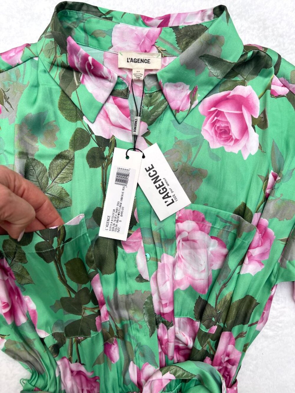 NWT L'Agence Virlen Satin Shirt belted Dress w/pockets S $495 - Picture 4 of 14